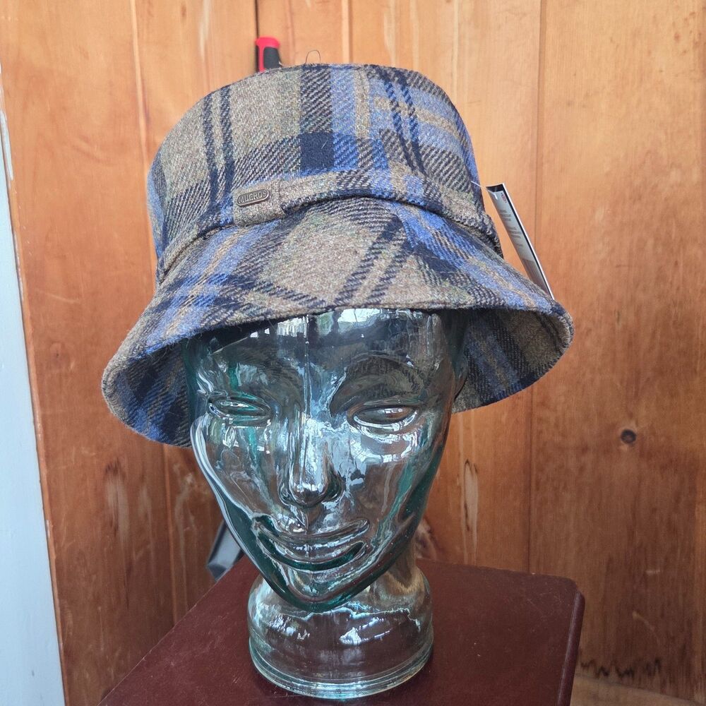 Mucros Weavers Emily Irish Wool Tweed Bucket Hat Plaid One Size Ireland NWT